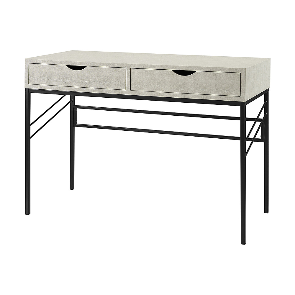 Angle View: Walker Edison - Faux Shagreen 2 Drawer Computer Desk - Off White