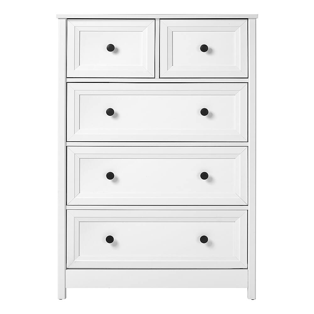 Front. Walker Edison - 5 Drawer Groove Dresser Chest - White.