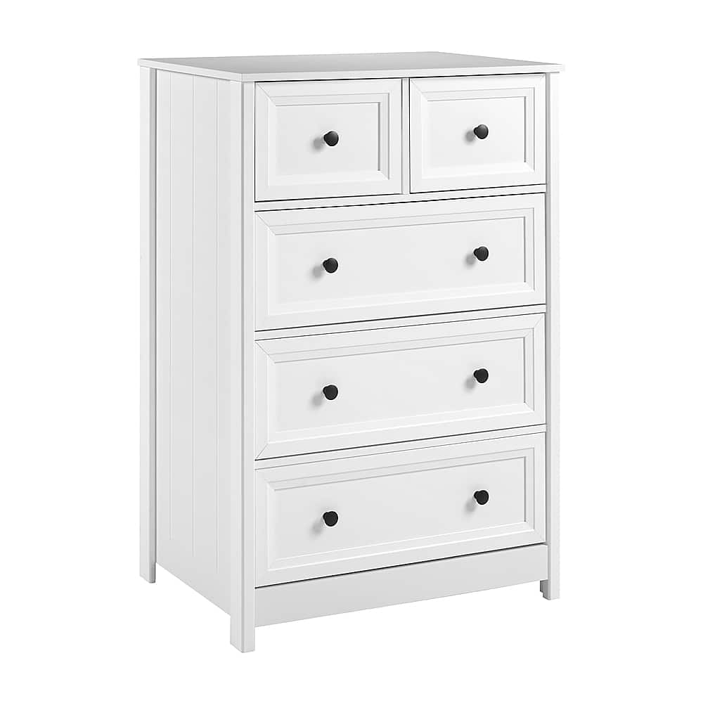 Left View: Walker Edison - 5 Drawer Groove Dresser Chest - White