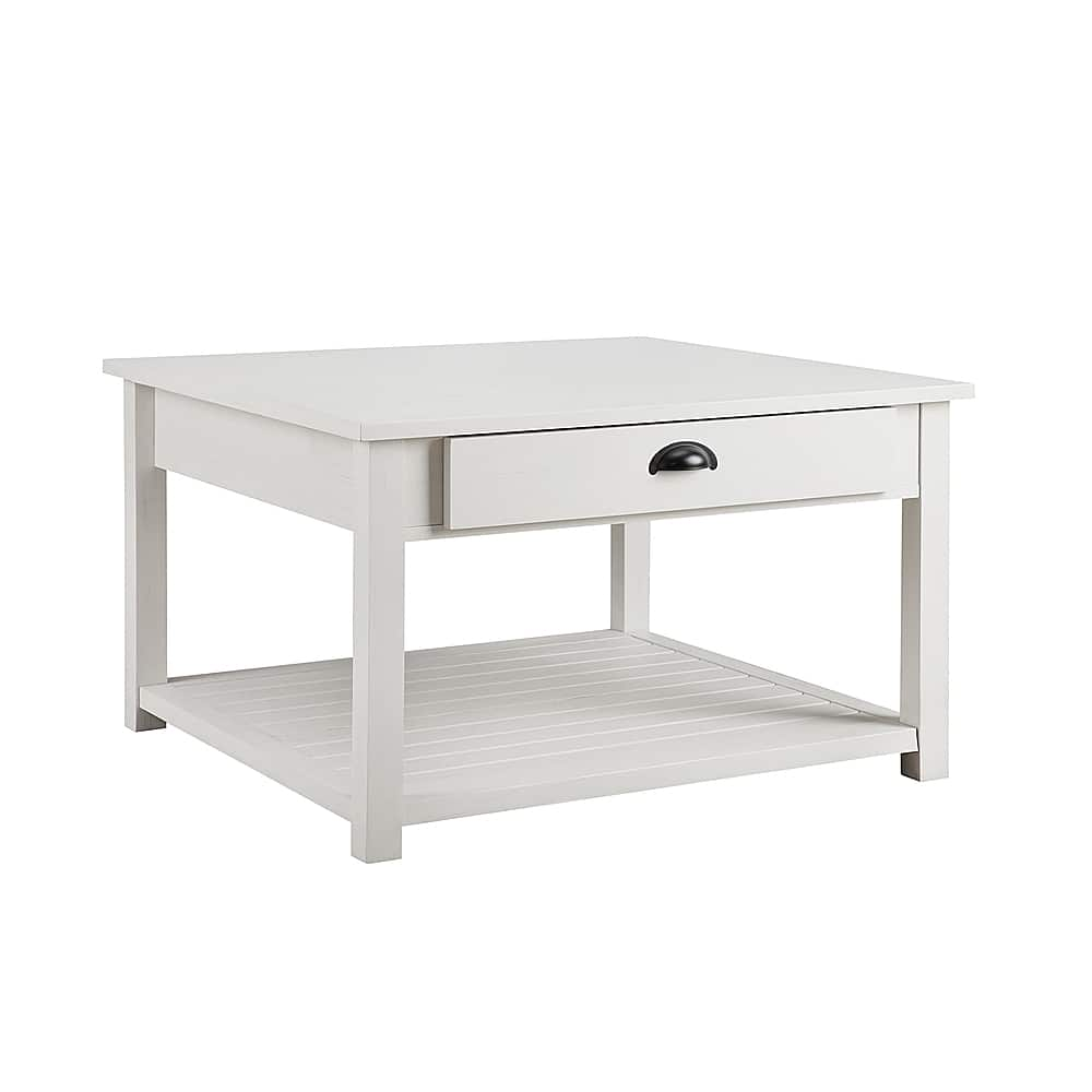 Left View: Walker Edison - 30" Square Country Coffee Table - Brushed White