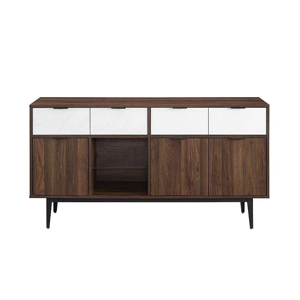 Front. Walker Edison - Modern 2 Drawer Cabinet Two Tone TV Stand for Most Flat-Panel TV's up to 65" - Faux White Marble/Dark Walnut.