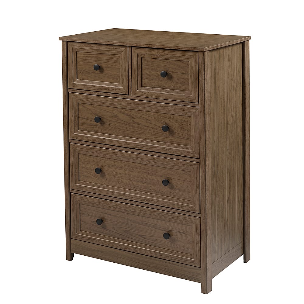 Angle View: Walker Edison - 5 Drawer Groove Dresser Chest - Dark Walnut