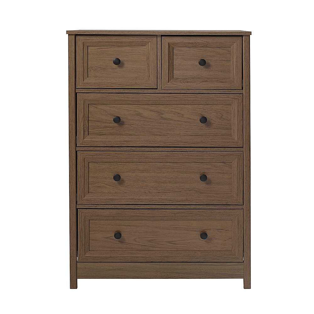 Front. Walker Edison - 5 Drawer Groove Dresser Chest - Dark Walnut.