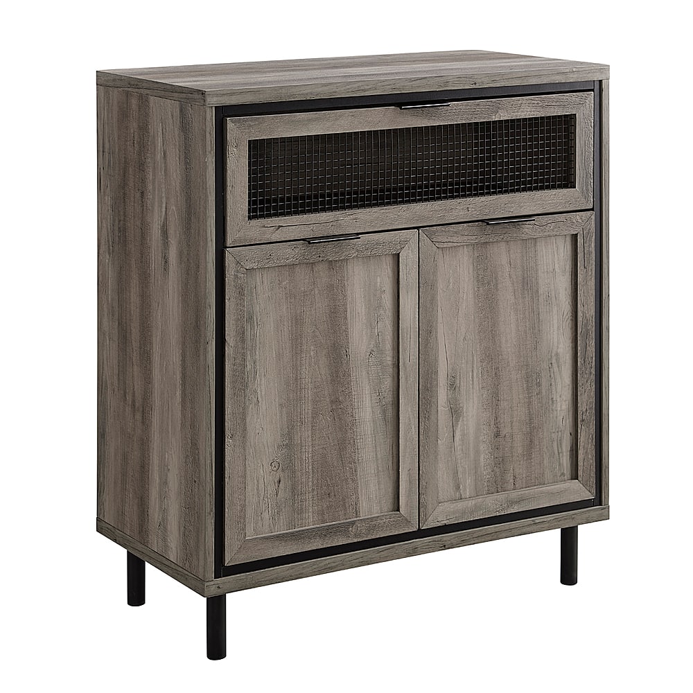 Angle View: Walker Edison - Modern Mesh Drop Door Accent Cabinet - Grey Wash