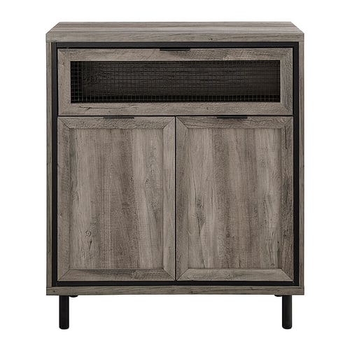 Walker Edison - Modern Mesh Drop Door Accent Cabinet - Grey Wash