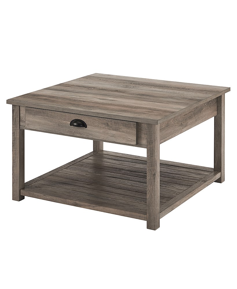 Left View: Walker Edison - 30" Square Country Coffee Table - Grey Wash