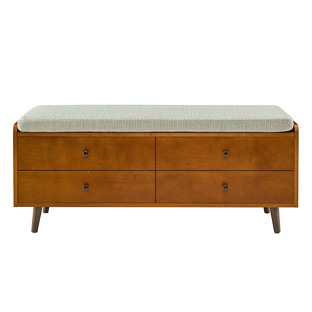 Walker Edison - Mid Century Modern Storage Bench with Cushion - Pecan - Front_Zoom