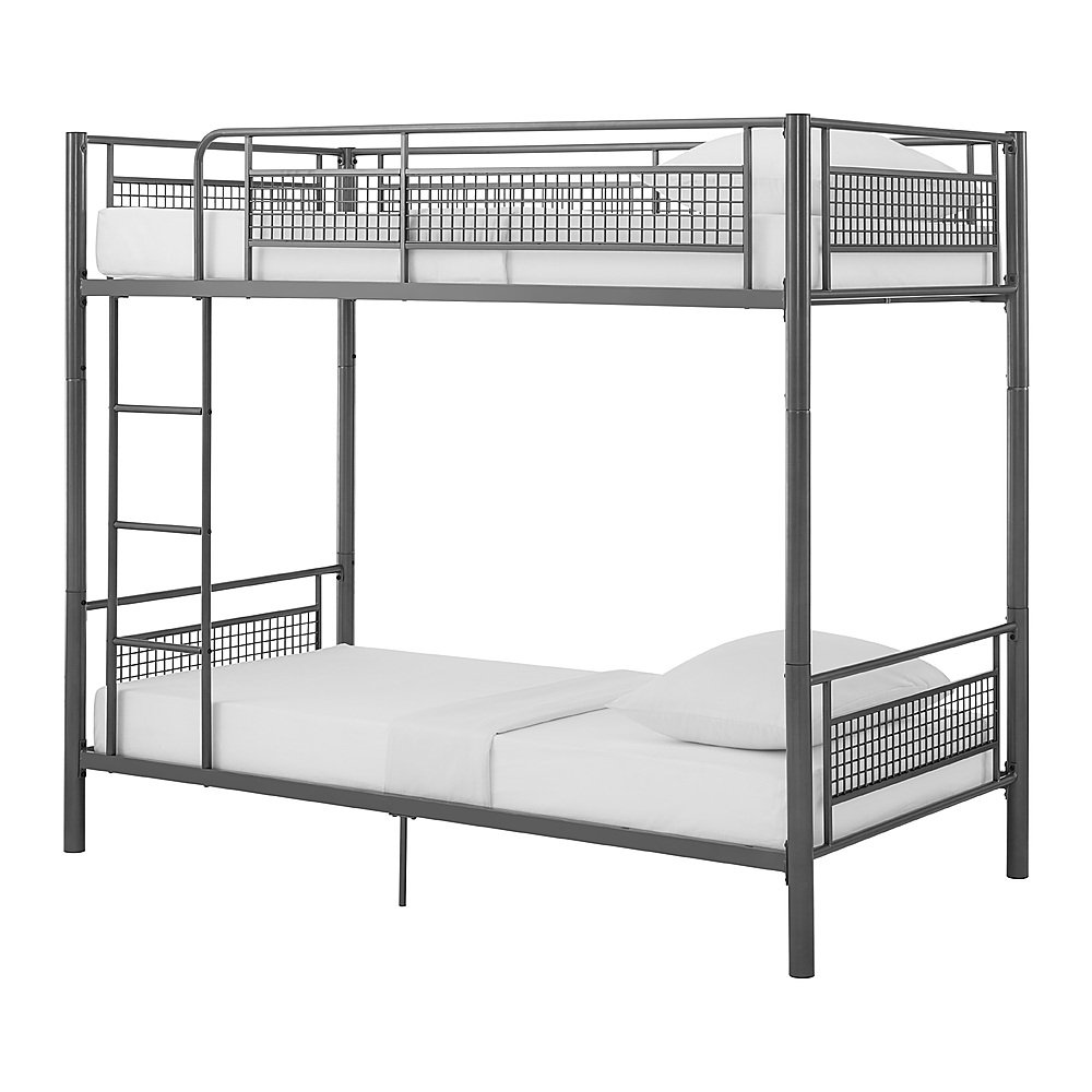 Angle View: Walker Edison - Mesh Back Twin Over Twin Metal Bunk Bed - Silver