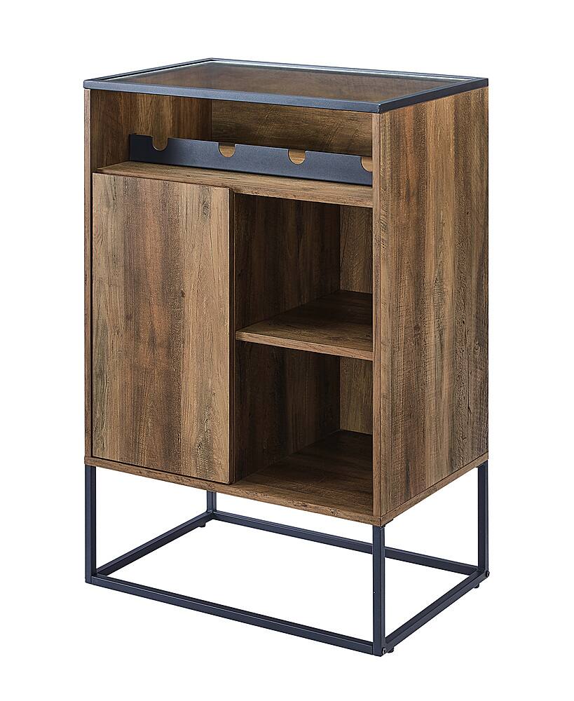 Left View: Walker Edison - Modern Door Glass Top Bar Drink Cabinet - Rustic Oak