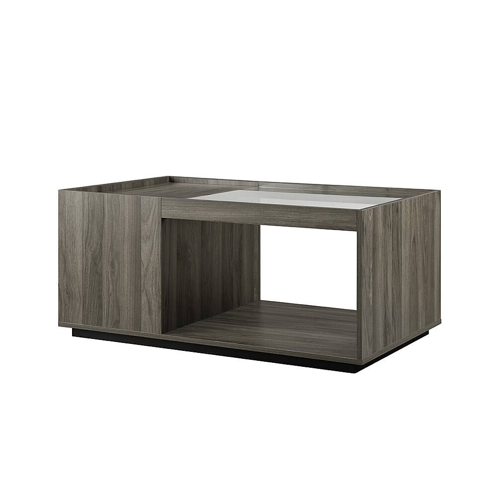 Angle View: Walker Edison - Talia 40" Glass Top Storage Coffee Table - Slate Grey