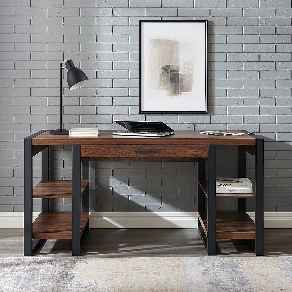 Alt View 12. Walker Edison - 60" Modern Industrial USB Power Computer Desk - Dark Walnut.