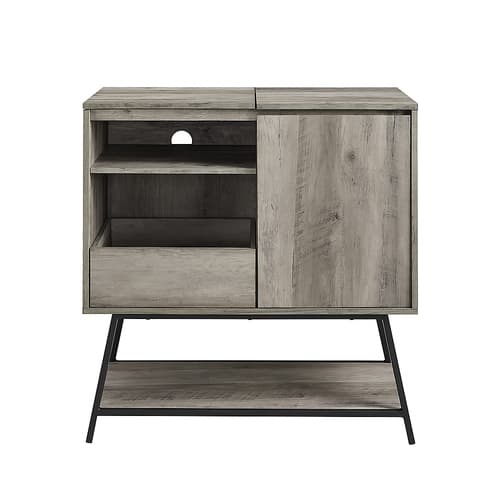 Walker Edison - Mid Century Modern Record Player Cabinet - Grey Wash