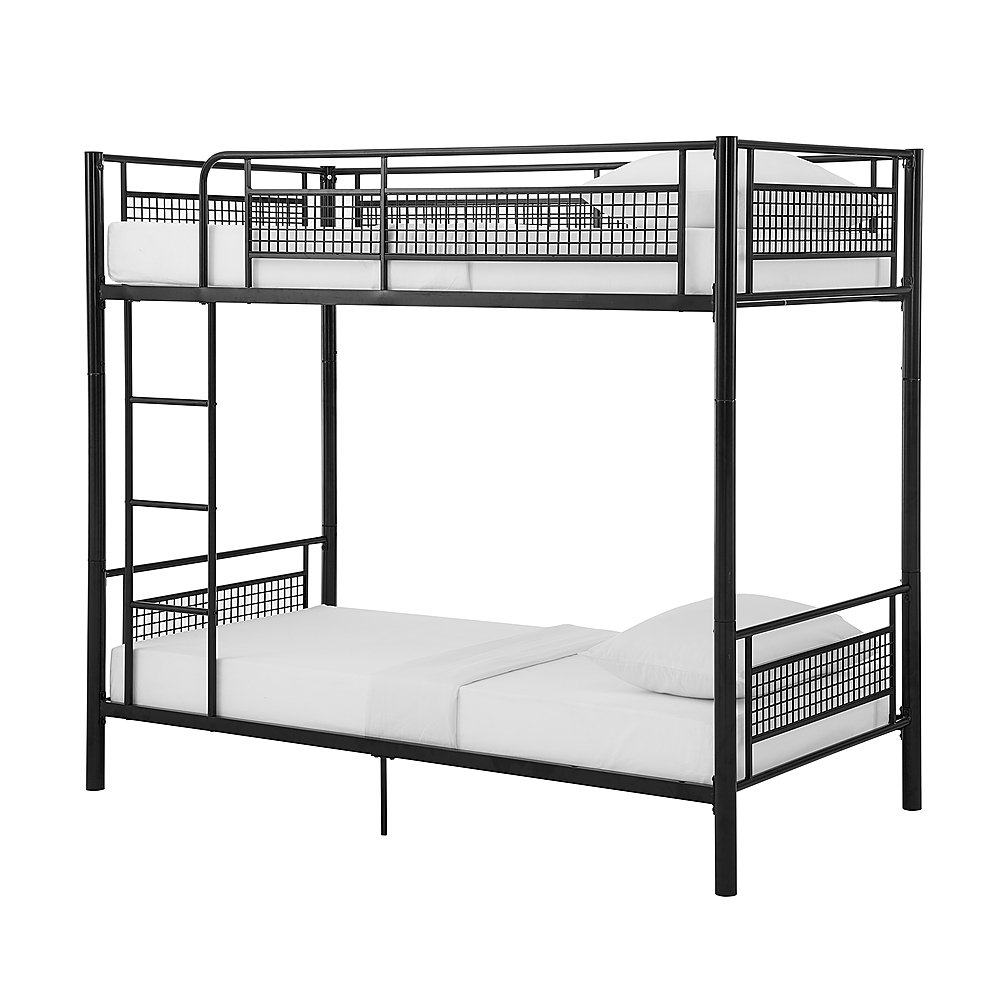 Angle View: Walker Edison - Mesh Back Twin Over Twin Metal Bunk Bed - Black