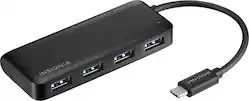 Insignia™ - 4-Port USB Hub with USB-C Connection - Black - Front_Zoom
