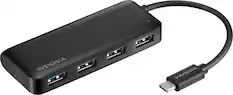 Front. Insignia™ - 4-Port USB-C Hub - Black.