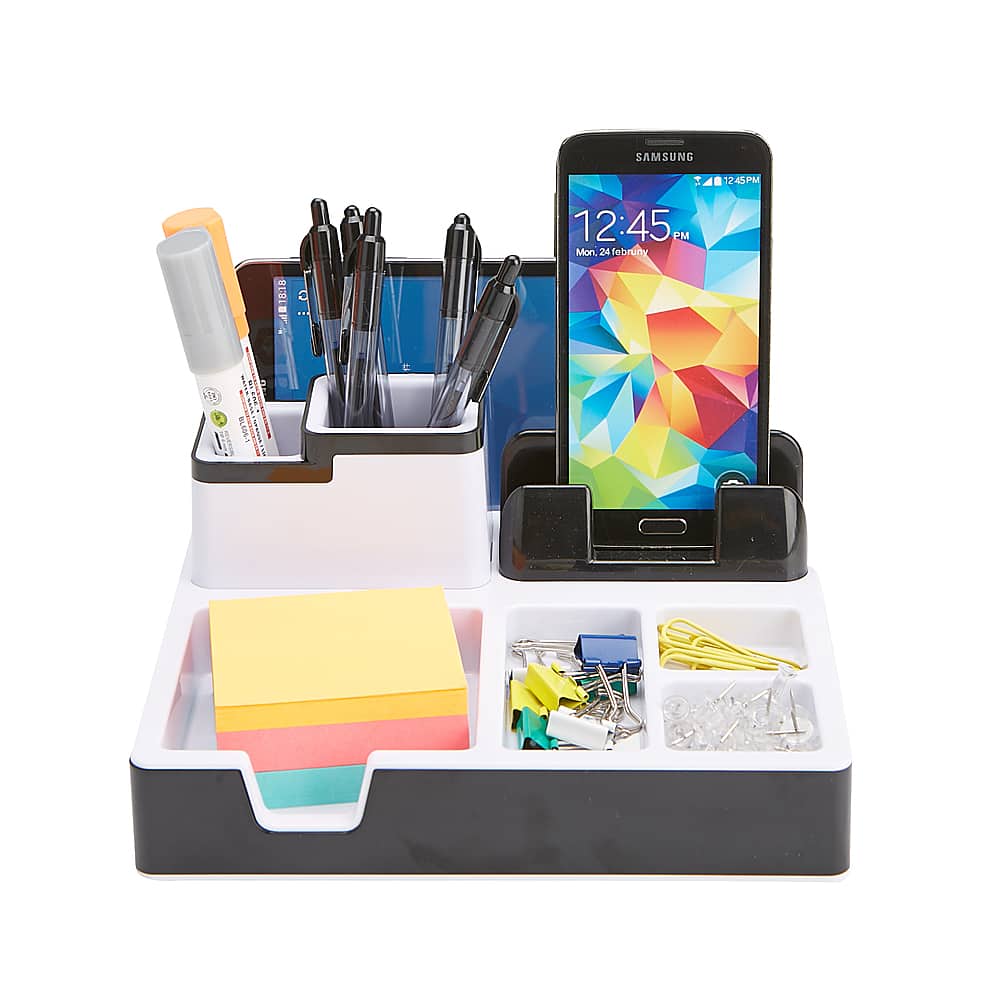Mind Reader - USB Port Desk Supplies Organizer - Black - Front_Zoom