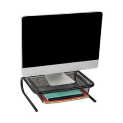 Mind Reader - Monitor Stand, Ventilated Laptop Riser, Desktop Organizer, Paper Tray, Metal Mesh, 16.75"L x 13"W x 5.25"H - Black - Front_Zoom