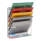 Mind Reader - 5-Tier Vertical File Storage, Desktop Organizer, Wall Mount, Office, Metal Mesh, 12.75"L x 4"W x 16"H - Silver
