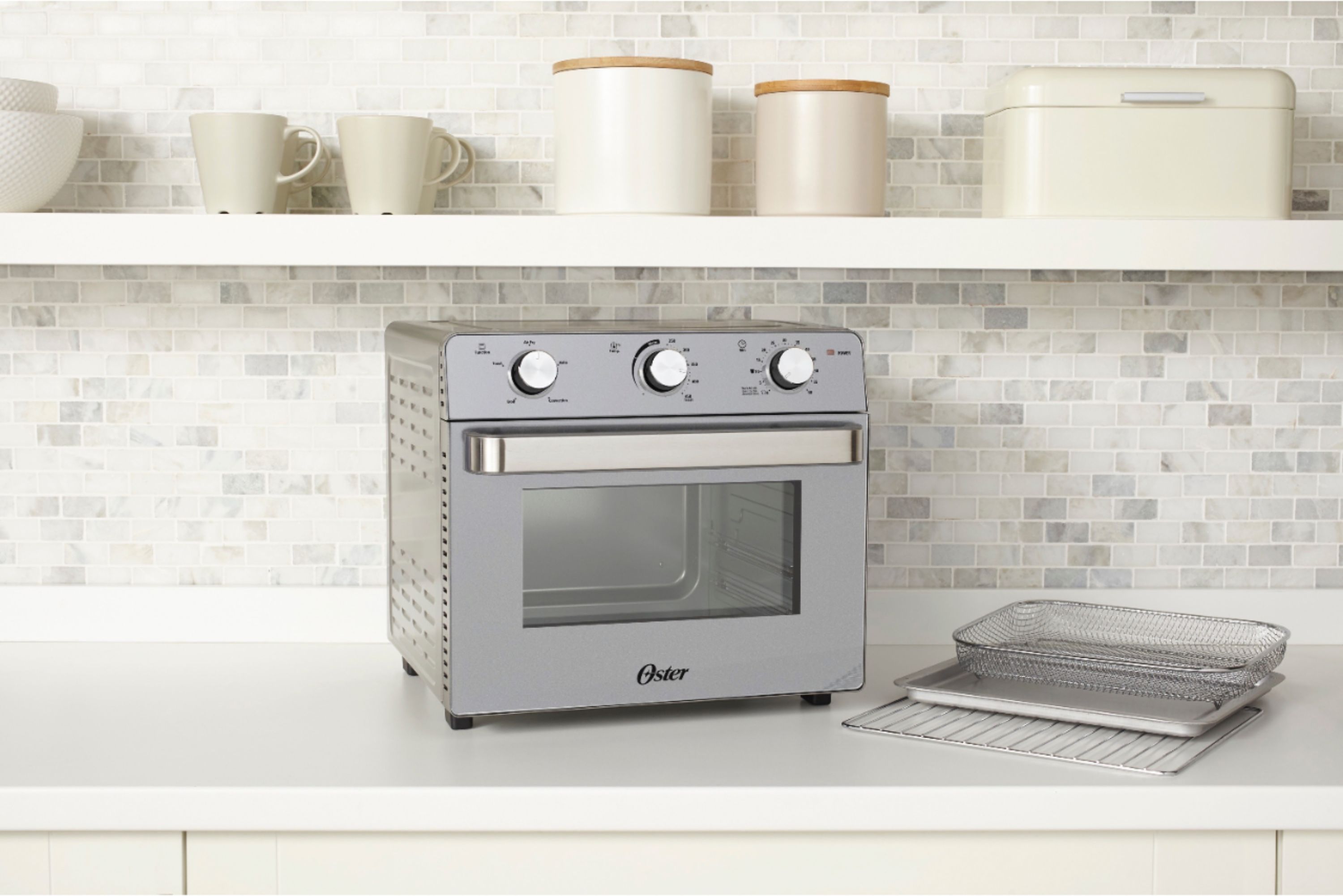 Left View: Oster Countertop Oven with Air Fryer - Silver