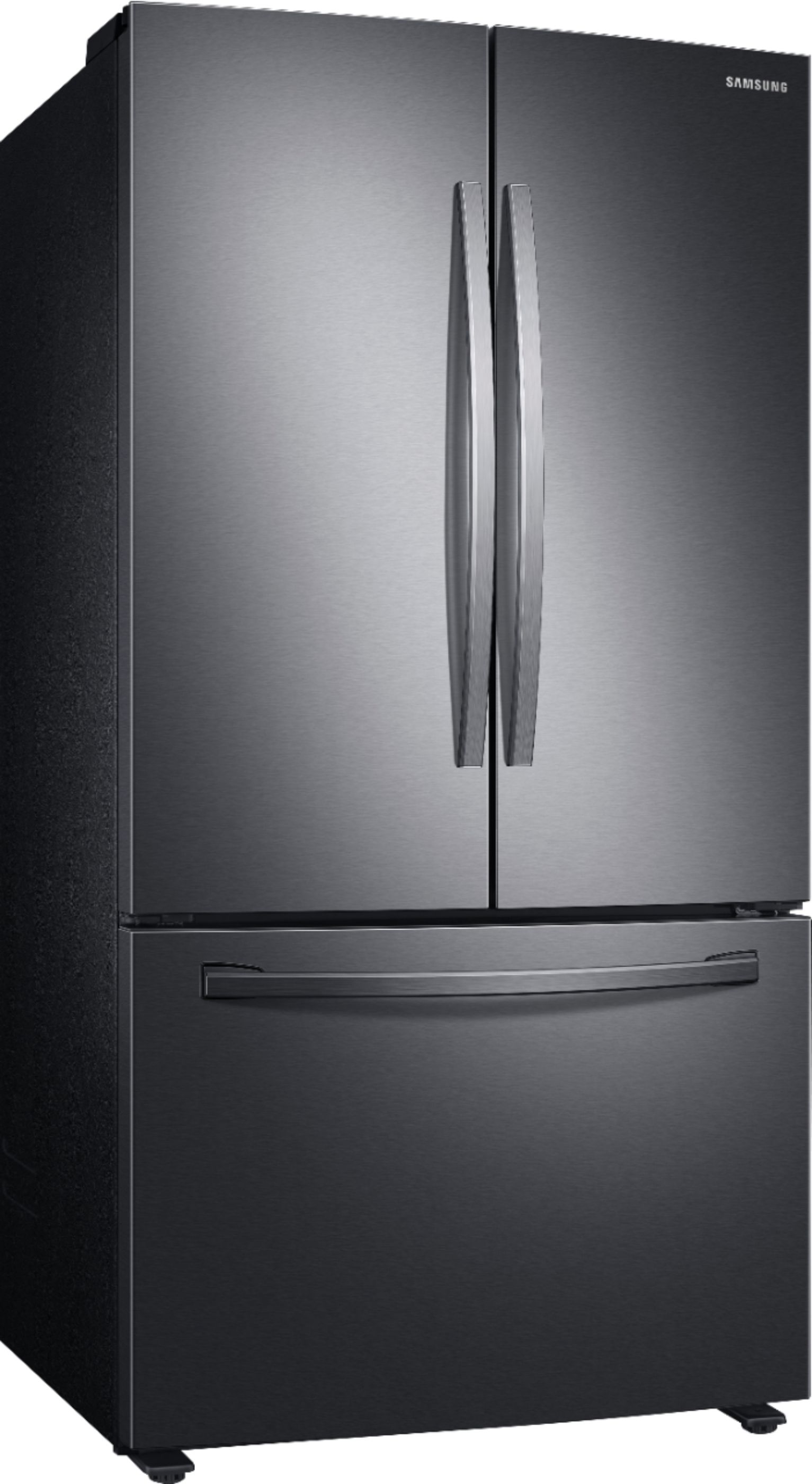 Angle View: Samsung - 28 cu. ft. 3-Door French Door Refrigerator with Large Capacity - Black Stainless Steel