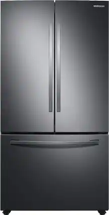 Front. Samsung - 28 cu. ft. 3-Door French Door Refrigerator with Large Capacity - Black Stainless Steel.