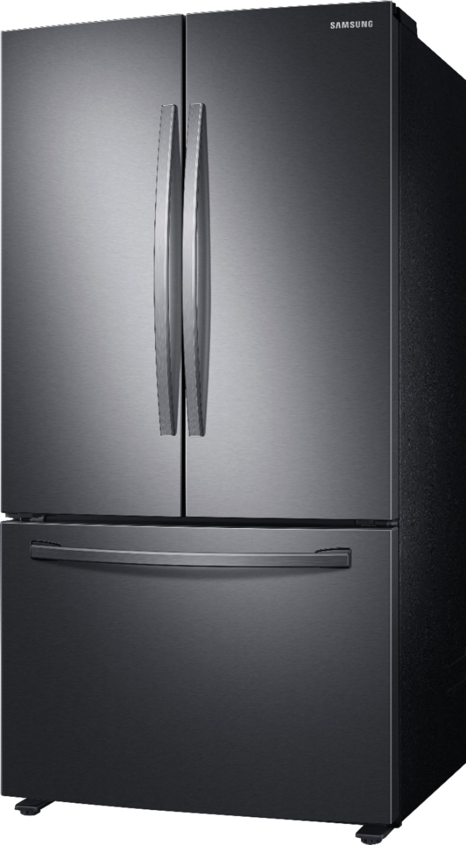 Left View: Samsung - 28 cu. ft. 3-Door French Door Refrigerator with Large Capacity - Black Stainless Steel
