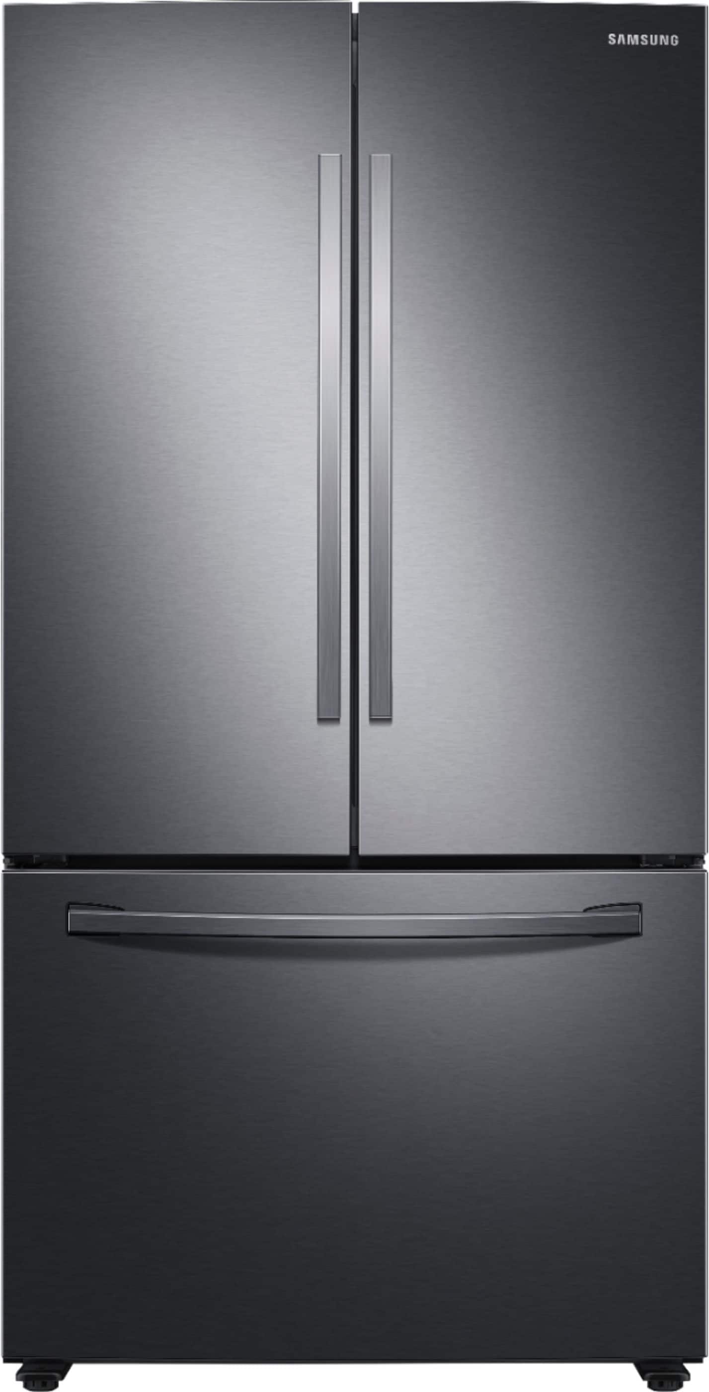Front. Samsung - 28 cu. ft. Large Capacity 3-Door French Door Refrigerator with Internal Water Dispenser - Black Stainless Steel.