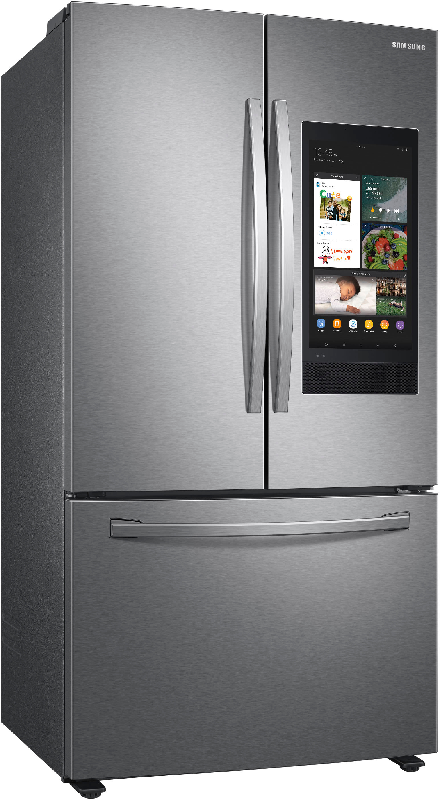 Angle View: Samsung - 28 cu. ft. 3-Door French Door Refrigerator with Family Hub™ - Stainless steel