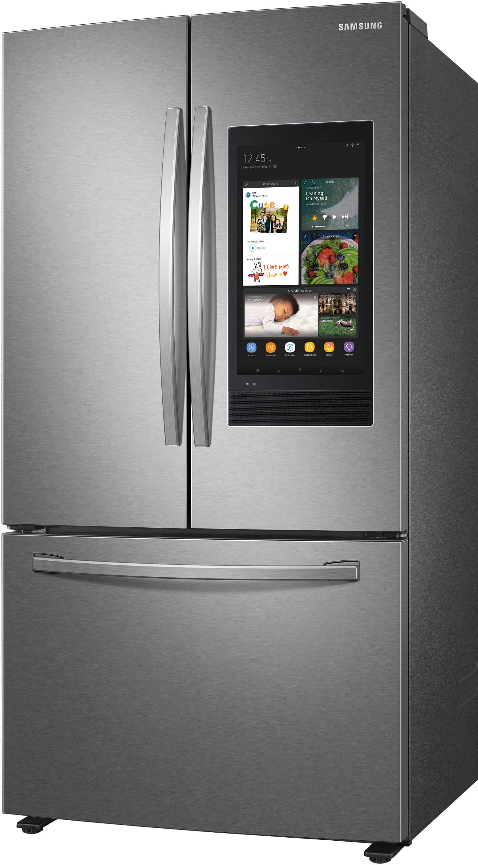 Left View: Samsung - 29 cu. ft. Bespoke 4-Door French Door Refrigerator with Family Hub - Charcoal