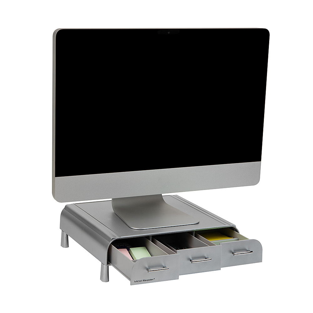 Raise Metal Mesh para PC Laptop iMac Computer Monitor Stand con Cajón Plateado Mind Reader 