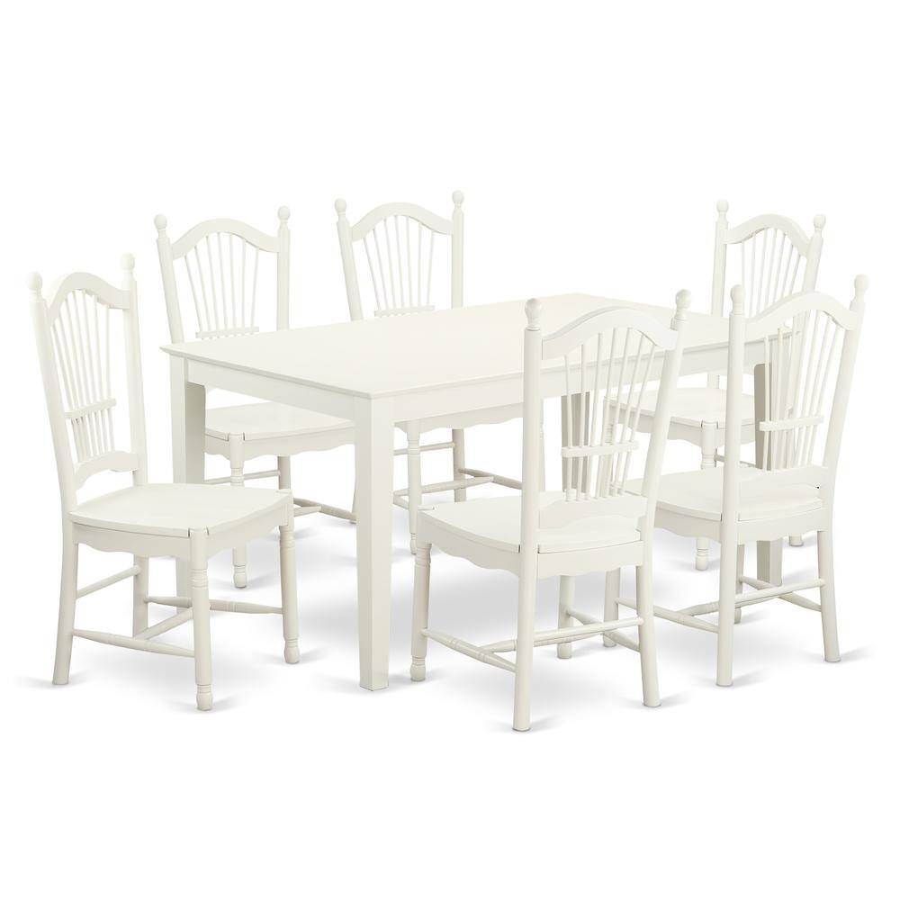 Back. East West Furniture - Dining Room Set Linen White - Brown.