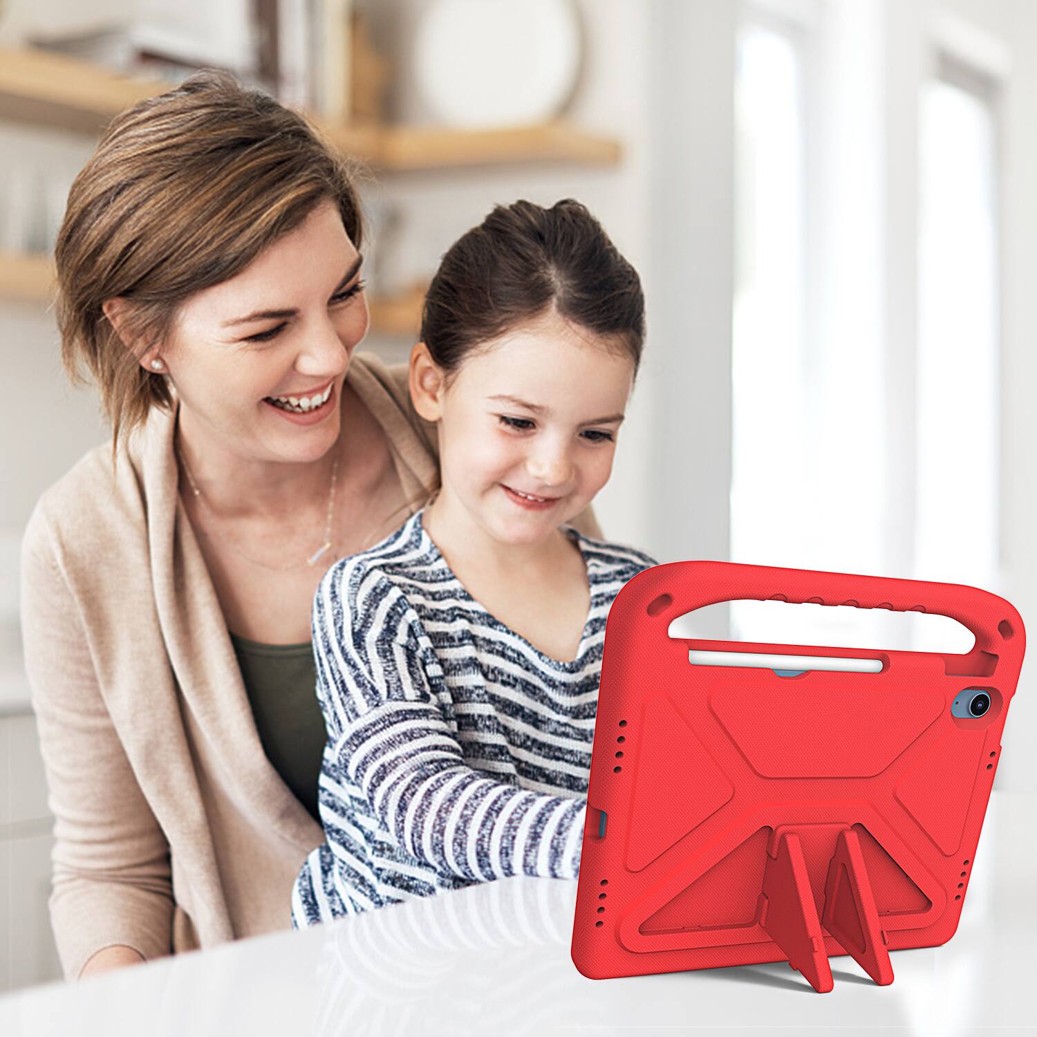 Alt View 3. Dteck - For Apple iPad (A16) 11" 2025/iPad 10th 2022 Rugged Case Kids Friendly EVA Handle Grip Pencil Holder Kickstand Cover - Red.