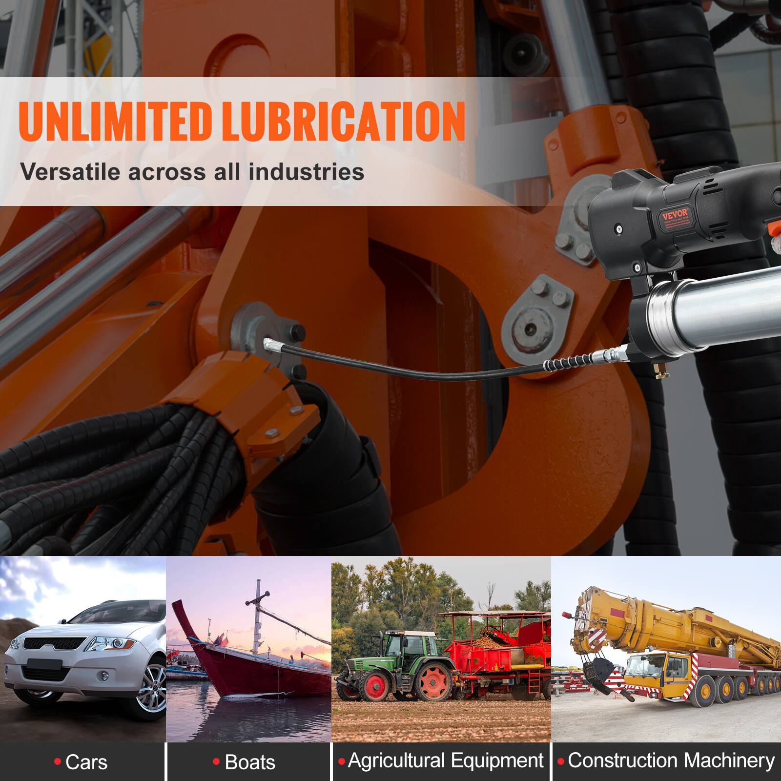 UNLIMITED LUBRICATION  
Versatile across all industries

- Cars
- Boats
- Agricultural Equipment
- Construction Machinery