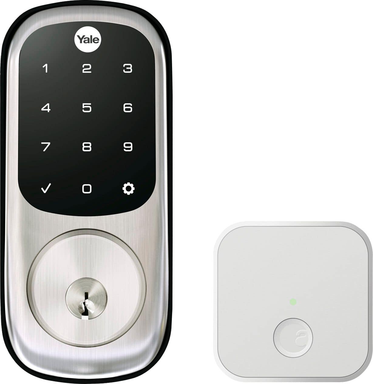 Left. Yale - Smart Lock Wi-Fi Replacement Deadbolt with App/Touch Screen Access - Satin Nickel.