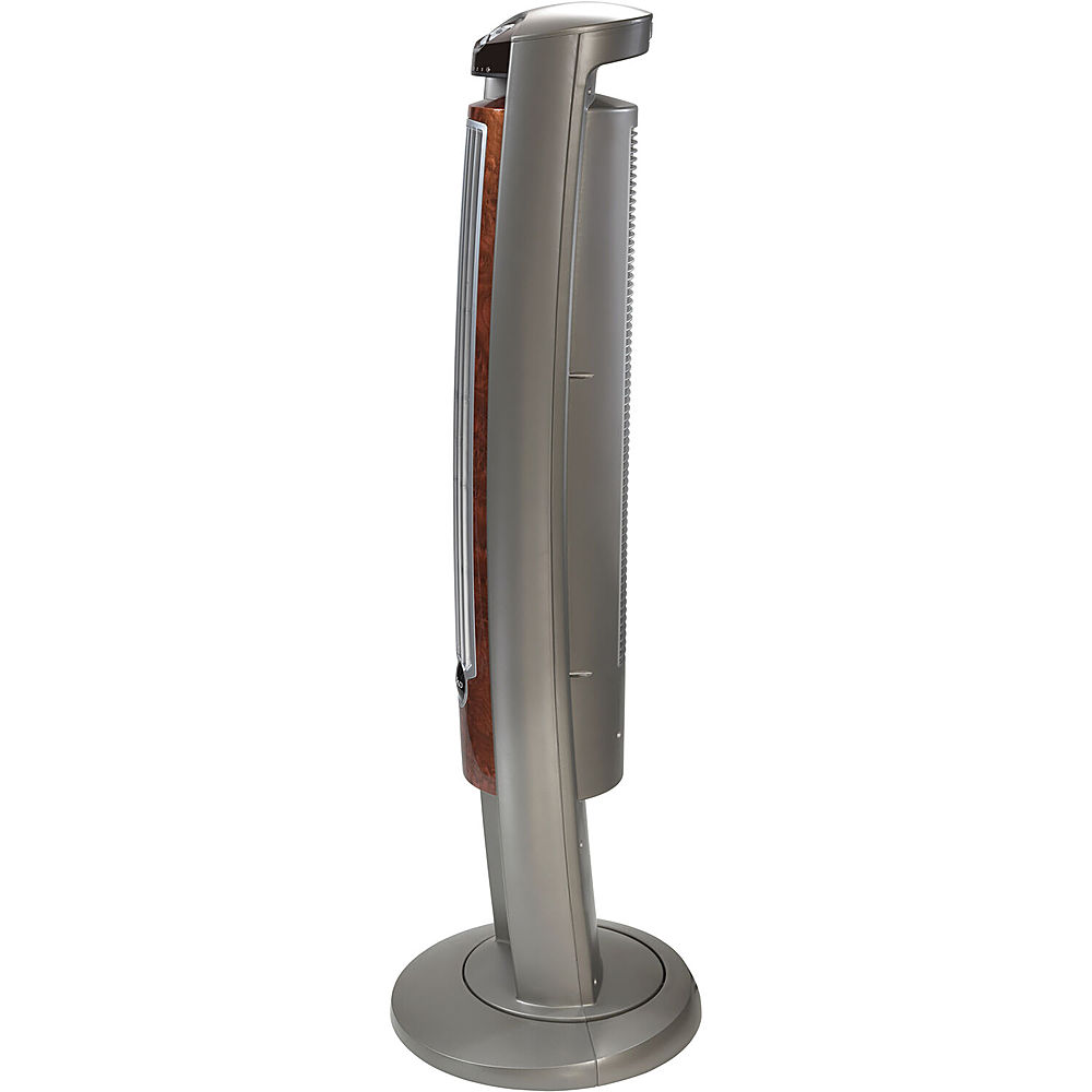 Left View: Lasko 14" Platinum Desktop Wind Tower 3-Speed Oscillating Table Fan, Gray, 4910, New