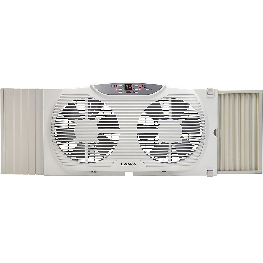 Angle View: Lasko - Electrically Reversible Twin Window Fan with Remote Control - White