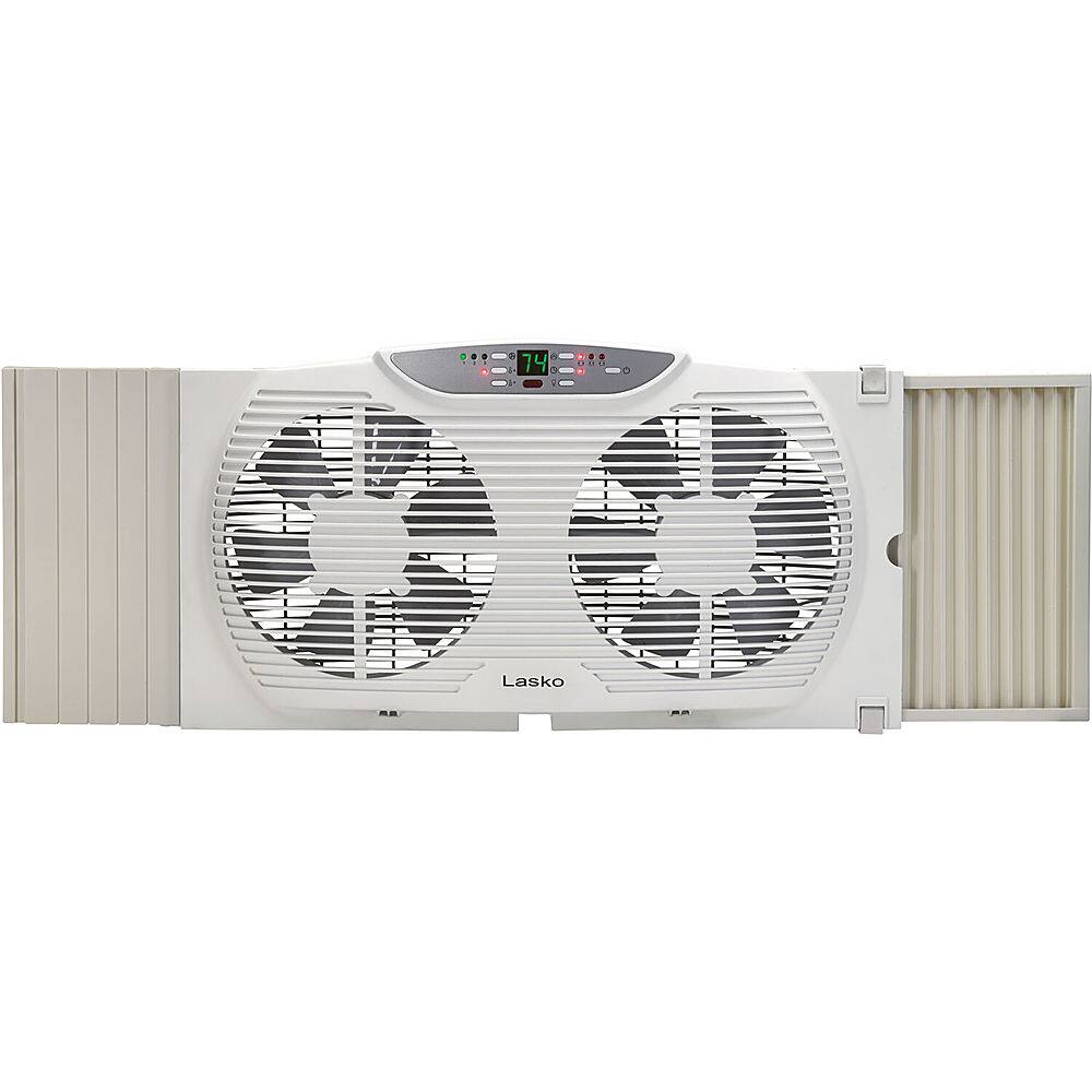 Angle. Lasko - Electrically Reversible Twin Window Fan with Remote Control - White.