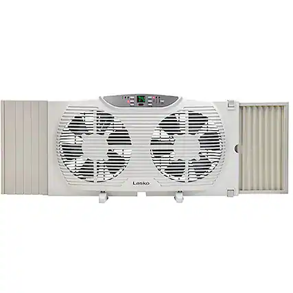 Front. Lasko - Electrically Reversible Twin Window Fan with Remote Control - White.