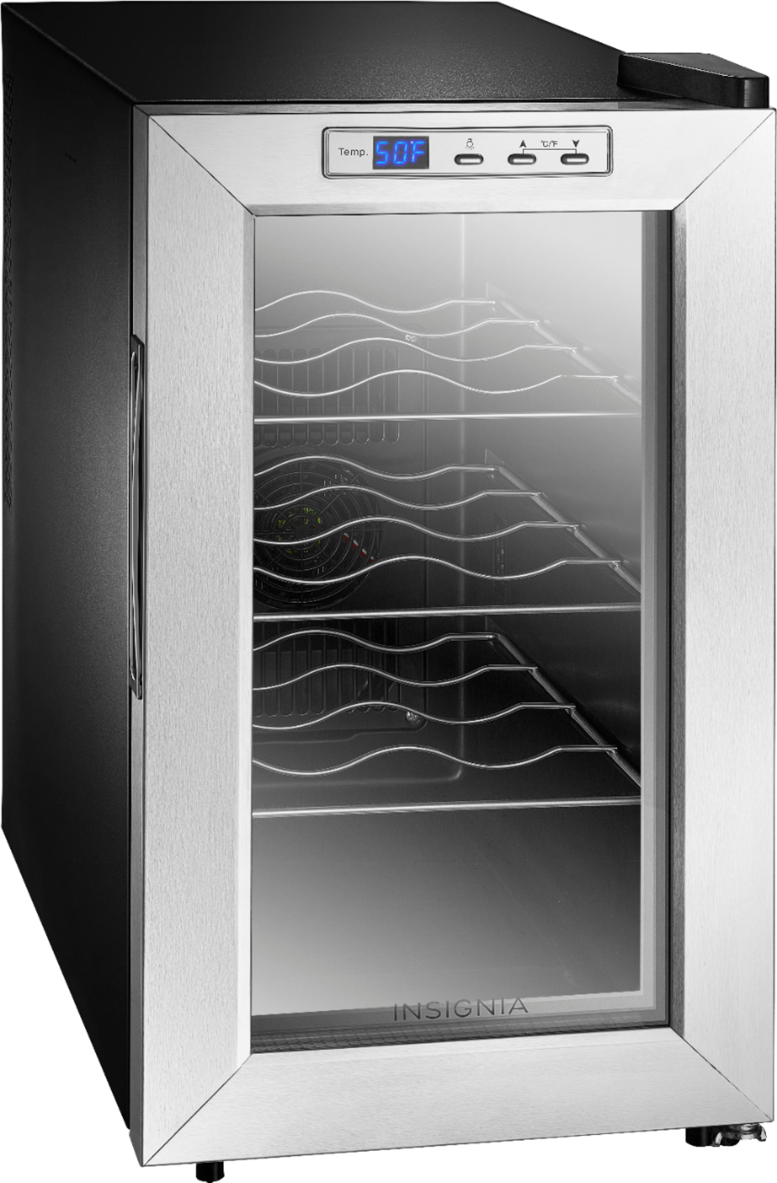 Angle View: Insignia™ - 8-Bottle Wine Cooler - Stainless Steel
