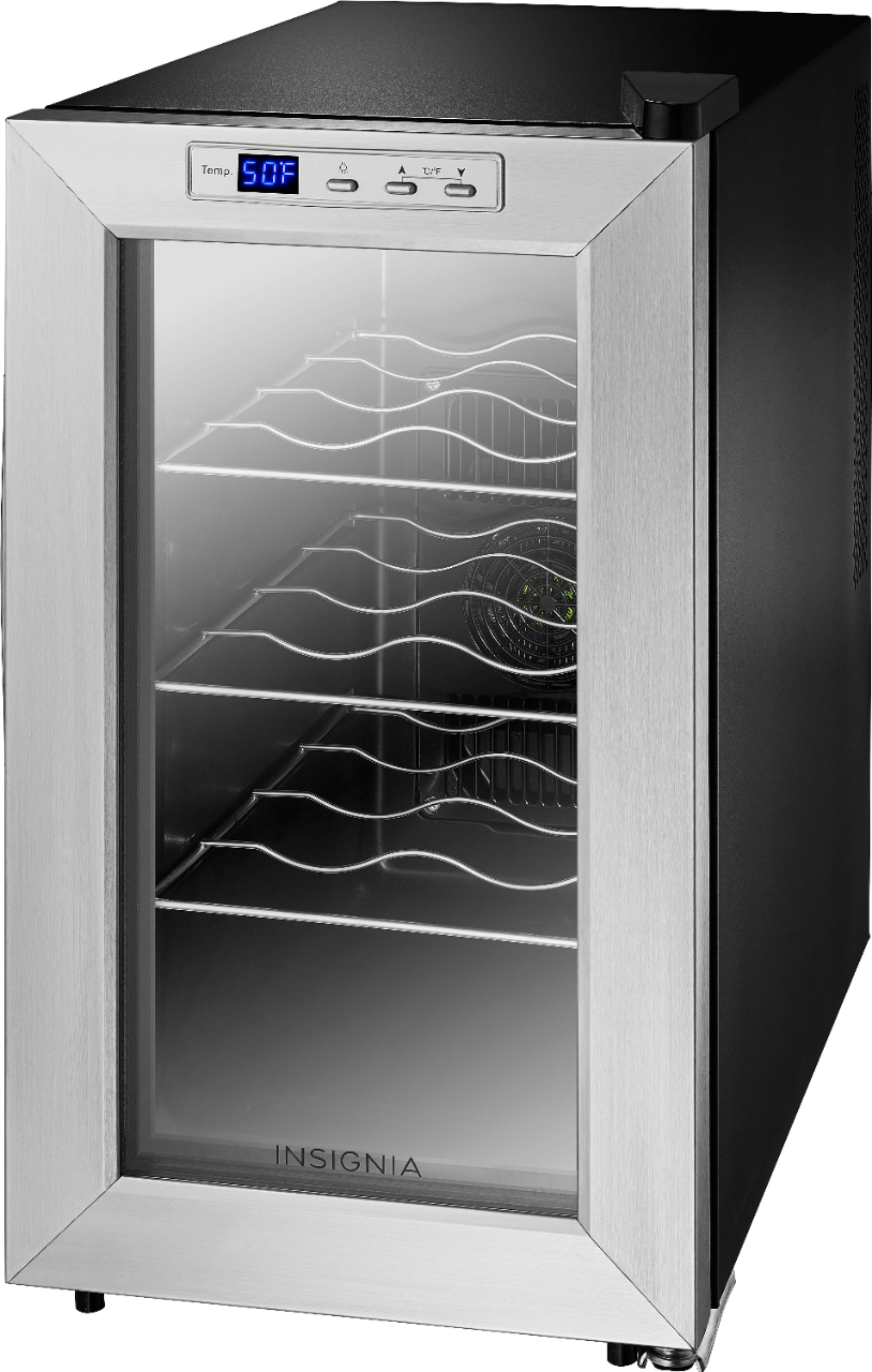 Left View: Insignia™ - 8-Bottle Wine Cooler - Stainless Steel