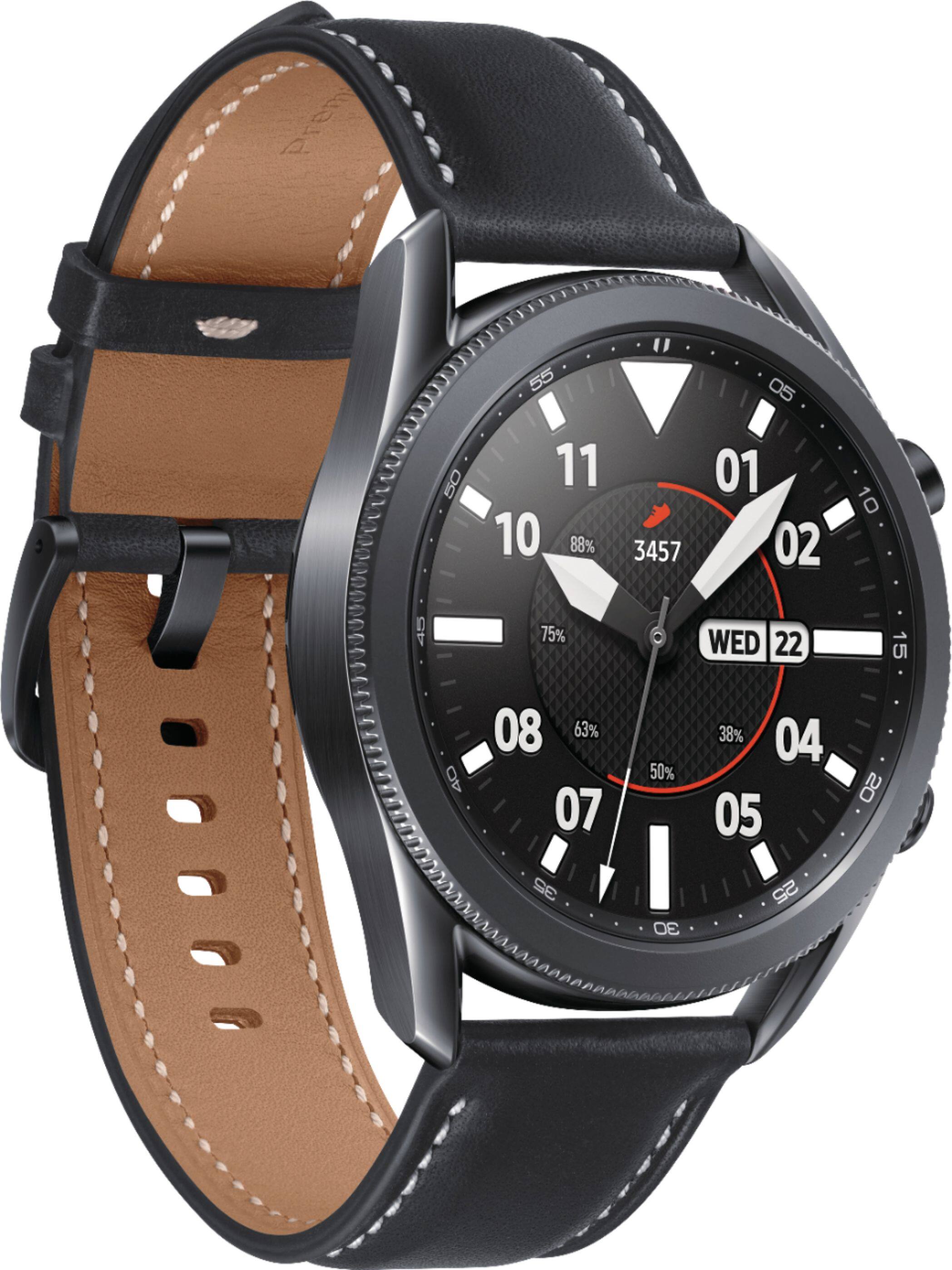 Angle. Samsung - Galaxy Watch3 Smartwatch 45mm Stainless BT - Mystic Black.