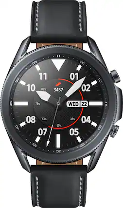 Front. Samsung - Galaxy Watch3 Smartwatch 45mm Stainless BT - Mystic Black.