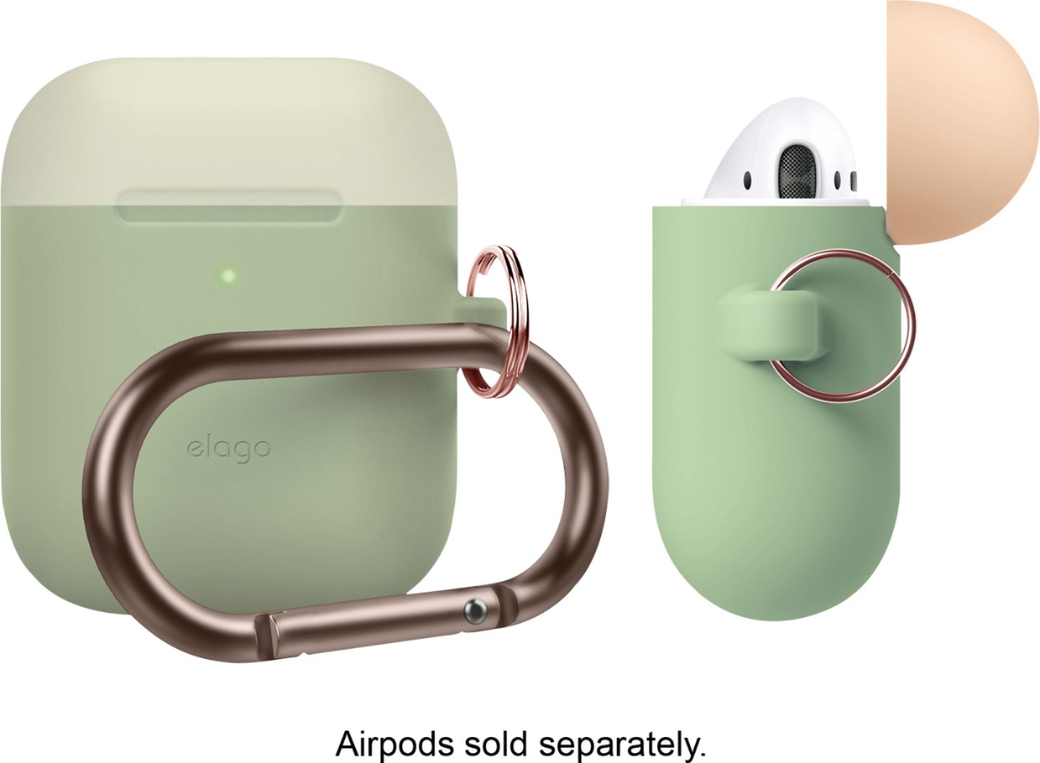 Left View: Elago - Duo Hang Case for Apple AirPods - Pastel Green