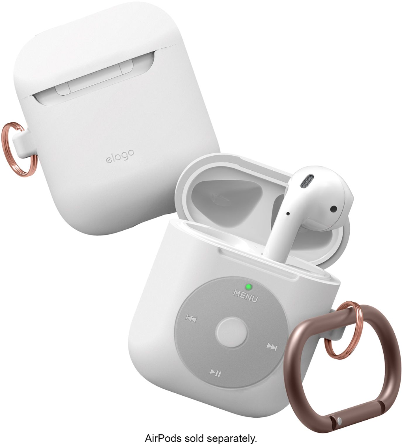 Left View: Elago - AW6 Hang Case for Apple AirPods - White