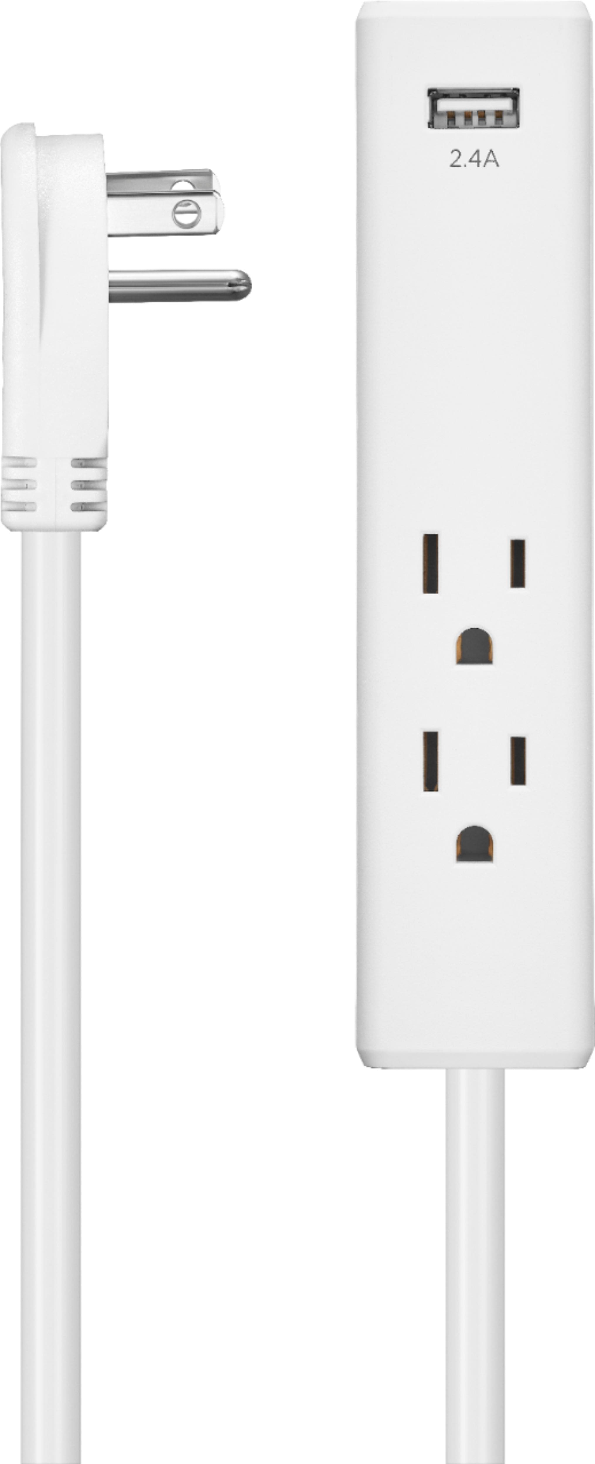 Front. Insignia™ - 2-Outlet/1-USB Power Strip - White.