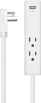 Front. Insignia™ - 2-Outlet/1-USB Power Strip - White.