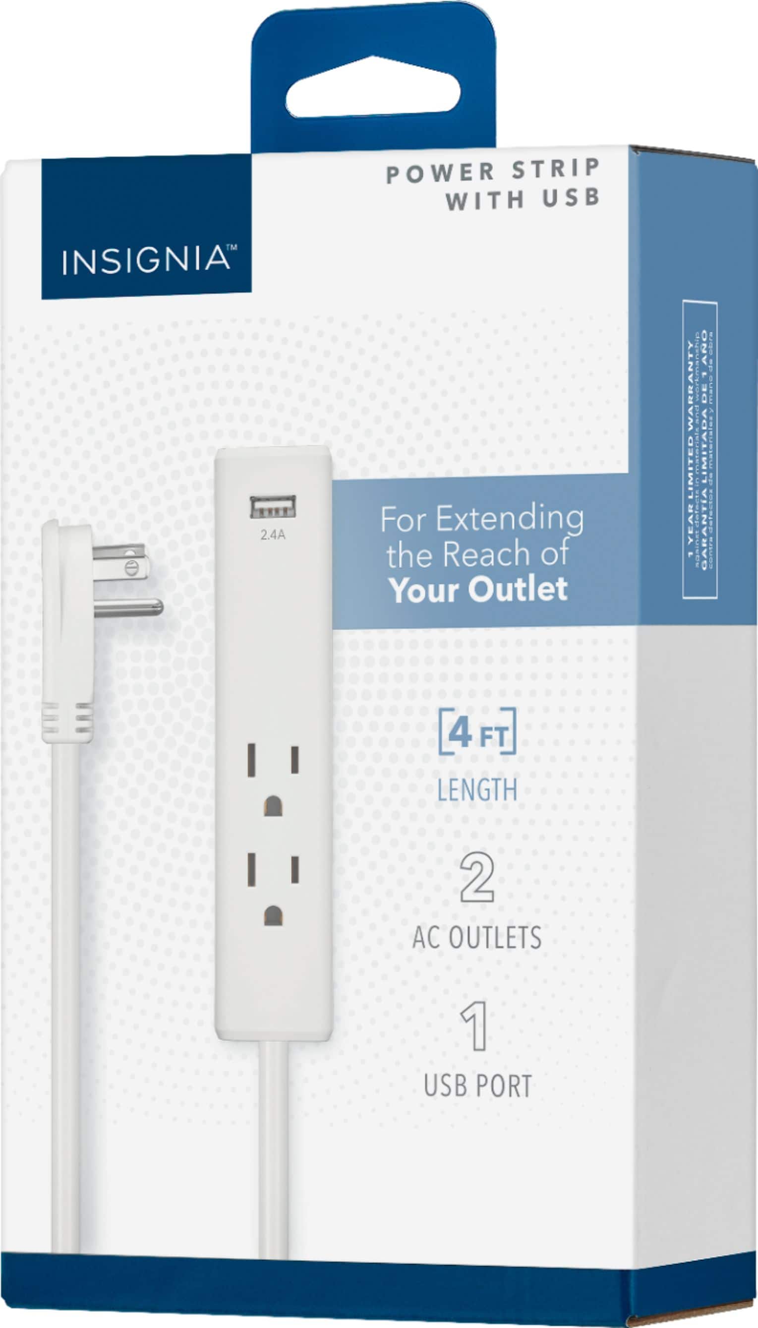 Alt View 15. Insignia™ - 2-Outlet/1-USB Power Strip - White.