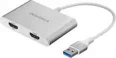 Front. Insignia™ - USB to Dual HDMI Adapter - White.