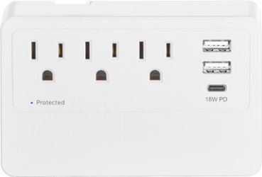 Insignia™ - 3 Outlet/3 USB Desktop Power Tap 900 Joules Surge Protector - White - Front_Zoom