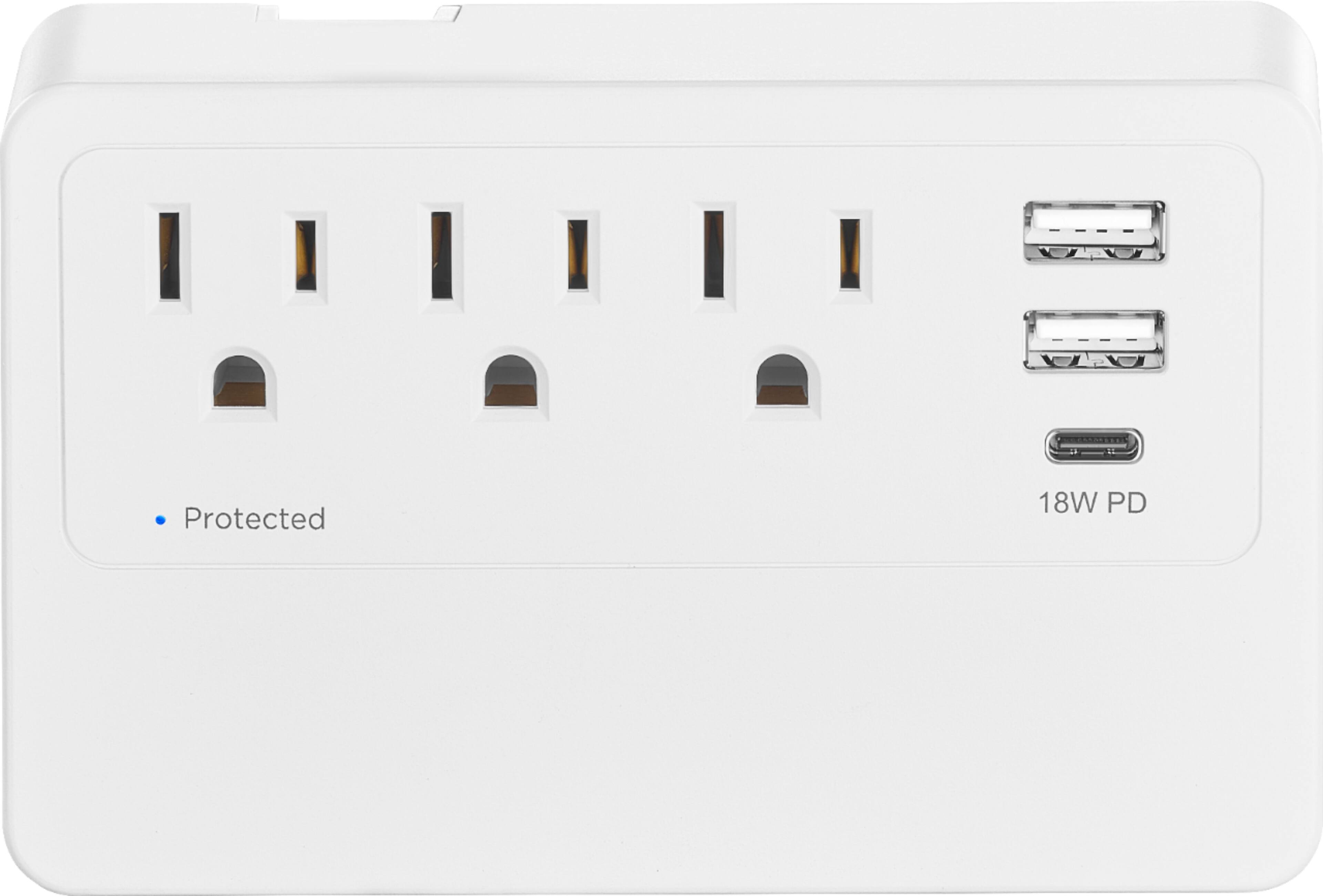 Front. Insignia™ - 3 Outlet/3 USB Desktop Power Tap 900 Joules Surge Protector - White.